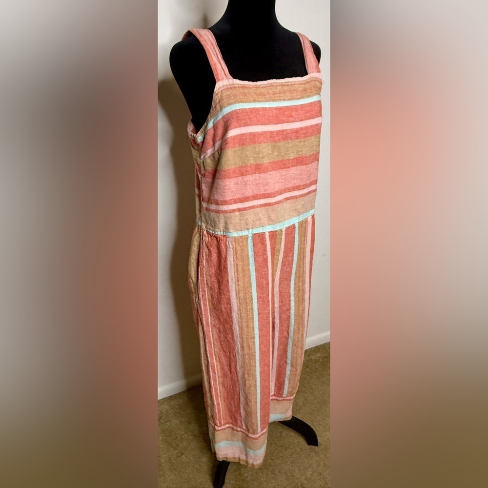 Beach lunch lounge preppy chic linen cotton striped summer romper pockets size 6 - Picture 6 of 10
